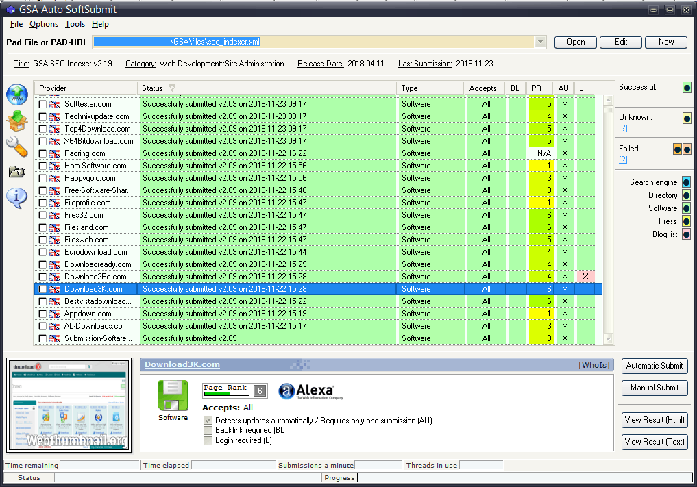 Screenshot für GSA Auto SoftSubmit